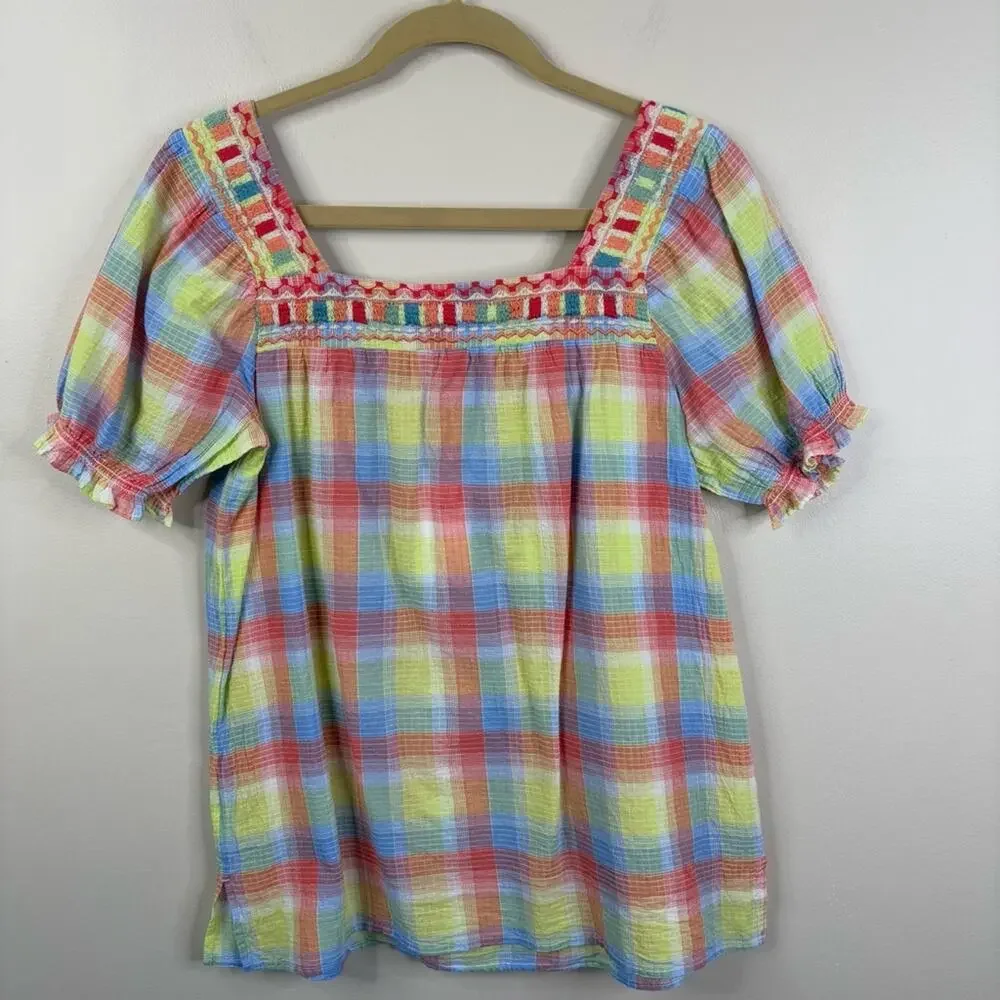 NEW Johnny Was Delacey Puff Sleeve Boho Embroidered Peasant Top Womens Small